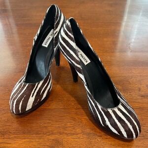Steve Madden Zebra Print Hair Calf Leather Pointed Stiletto Heel Pumps Size 8